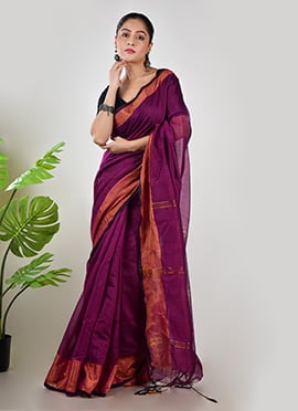 Purple Linen Zari Work Saree