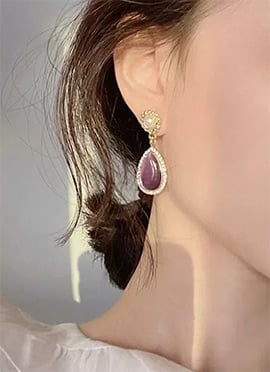 Purple Moti Kundan Danglers