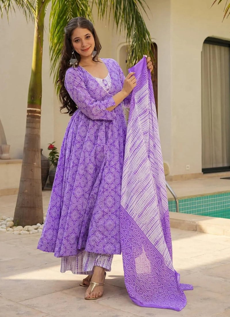 Purple Muslin Bandhani Print Palazzo Suit After Six Wear