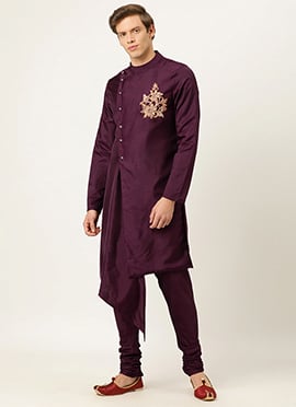 Purple Muslin Embellished Kurta Pyjama
