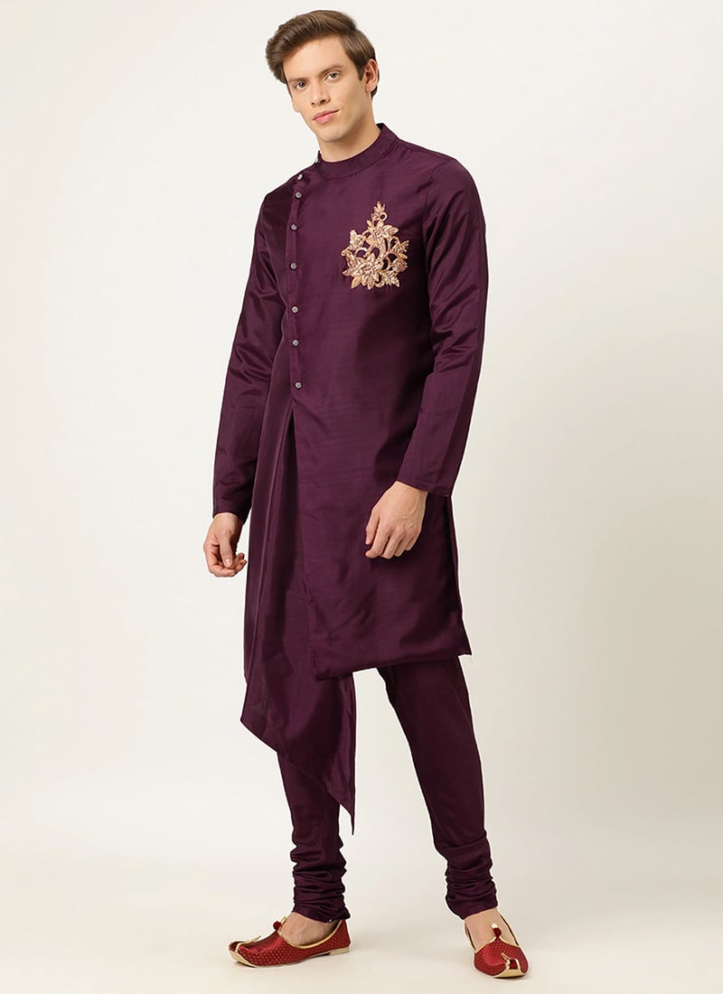 Purple Muslin Embellished Kurta Pyjama