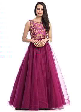 Purple Net Embroidered Anarkali Suit