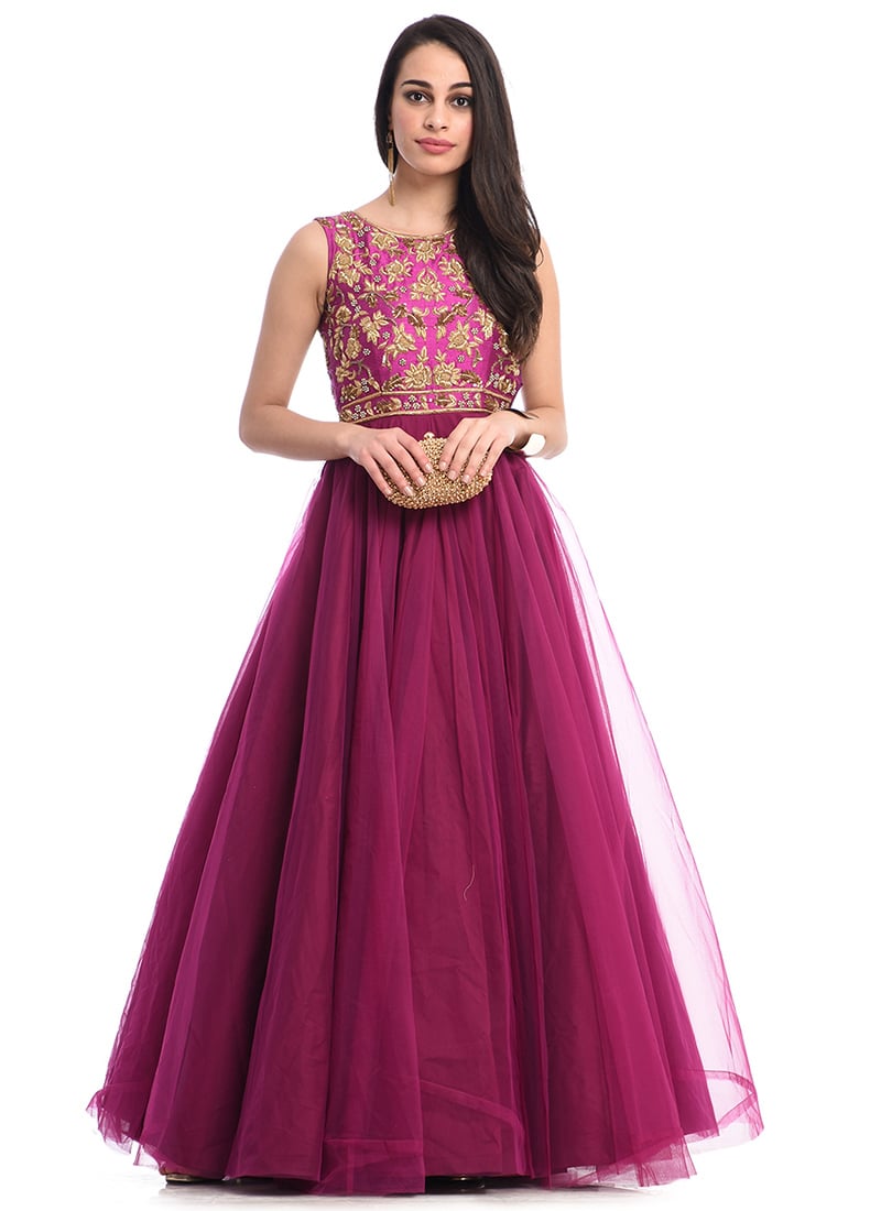 Purple Net Embroidered Anarkali Suit