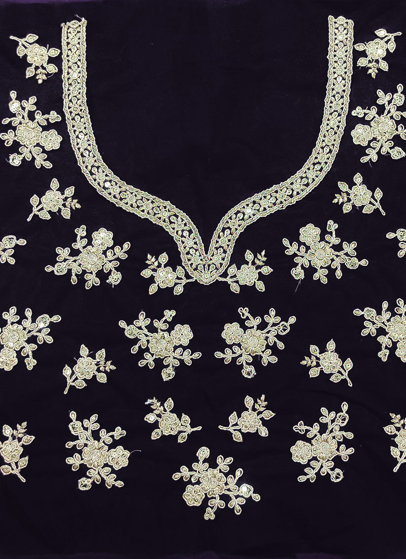 Purple Net Embroidered Fabric