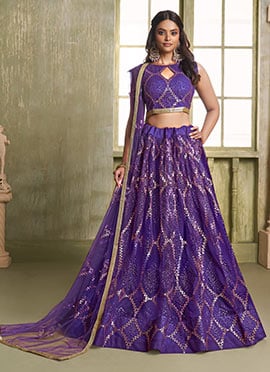 Purple Net Embroidered Sequins Lehenga