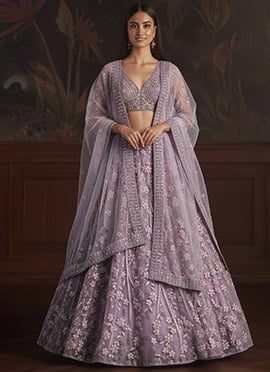 Purple Net Embroidered Sequins With Stone Work Lehenga