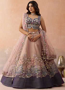 Purple Net Embroidered Sequins Zari Stones Work Lehenga