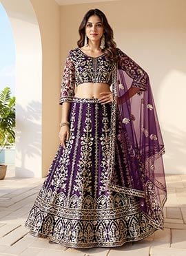 Purple Net Lehenga With Embroidery And Sequins Work