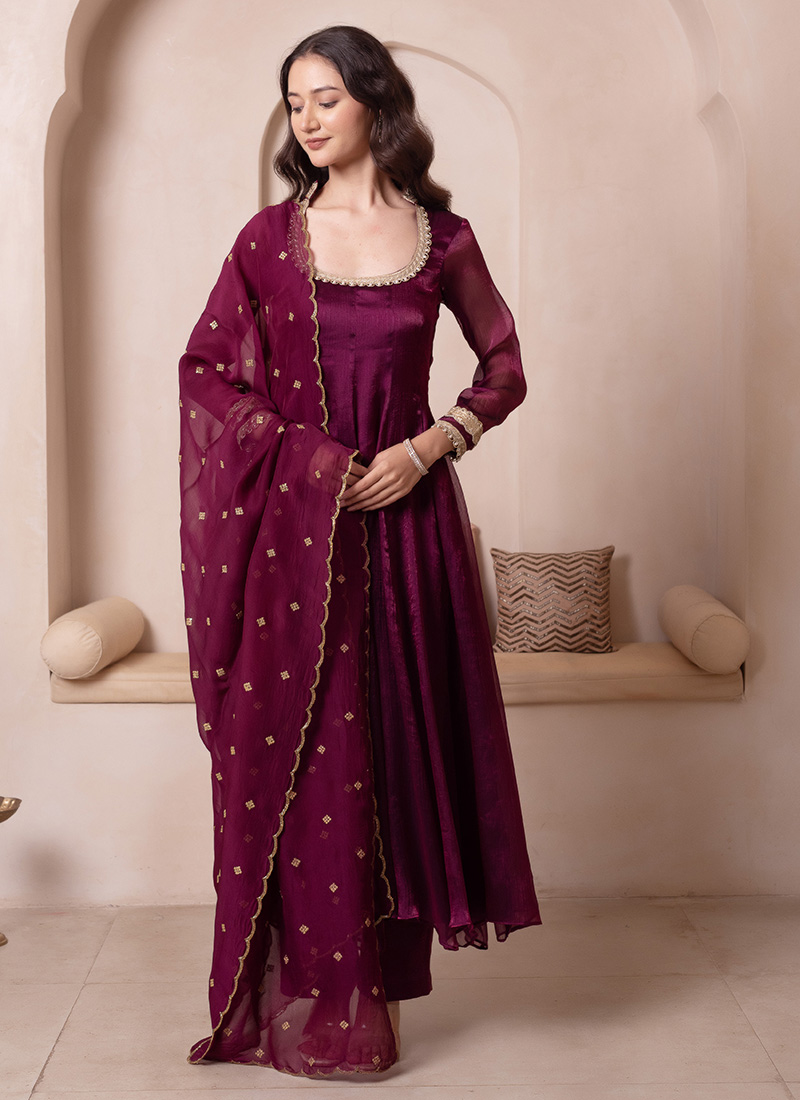 Purple Organza Embroidered Anarkali Suit After Six Wear