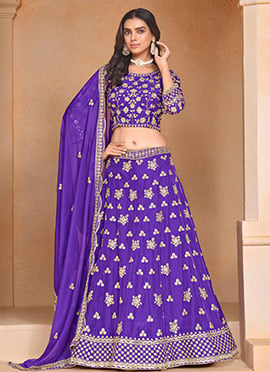 Purple Organza Embroidered Sequins Regal Lehenga