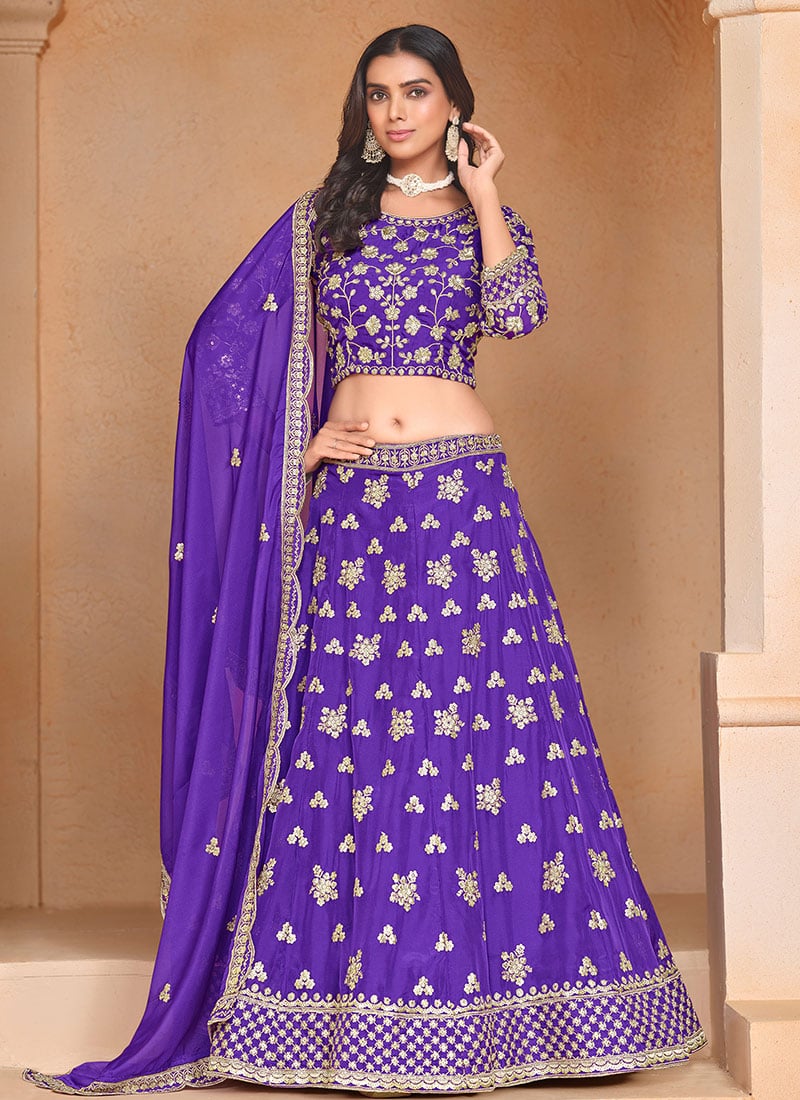 Purple Organza Embroidered Sequins Regal Lehenga Wedding Wear