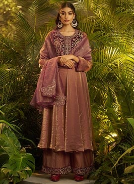 Purple Organza Patch Hand Embroidered Palazzo Suit