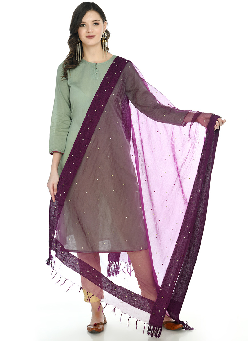 Purple Organza Stone Work Dupatta