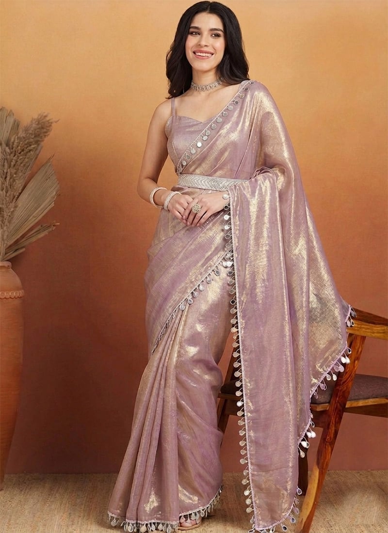 Purple Organza Teardrop Lace Border Saree After Six Wear