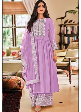 Purple Palazzo Suit With Sequins Resham And Stone Work