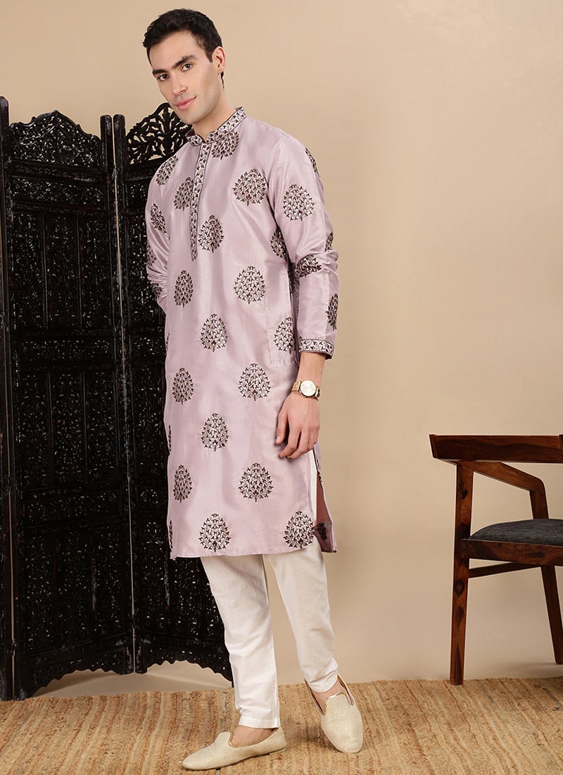 Purple Polyster Embroidered Sequins Kurta