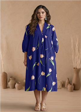 Purple Printed Cotton Dress