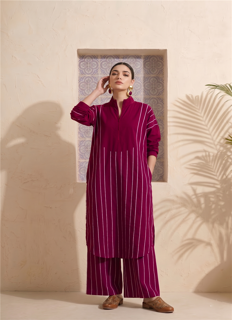 Purple Printed Cotton Kurta Set After Six Wear