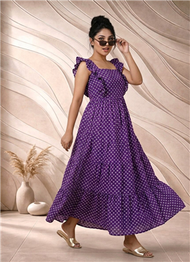 Purple Printed Cotton Maxi Dress