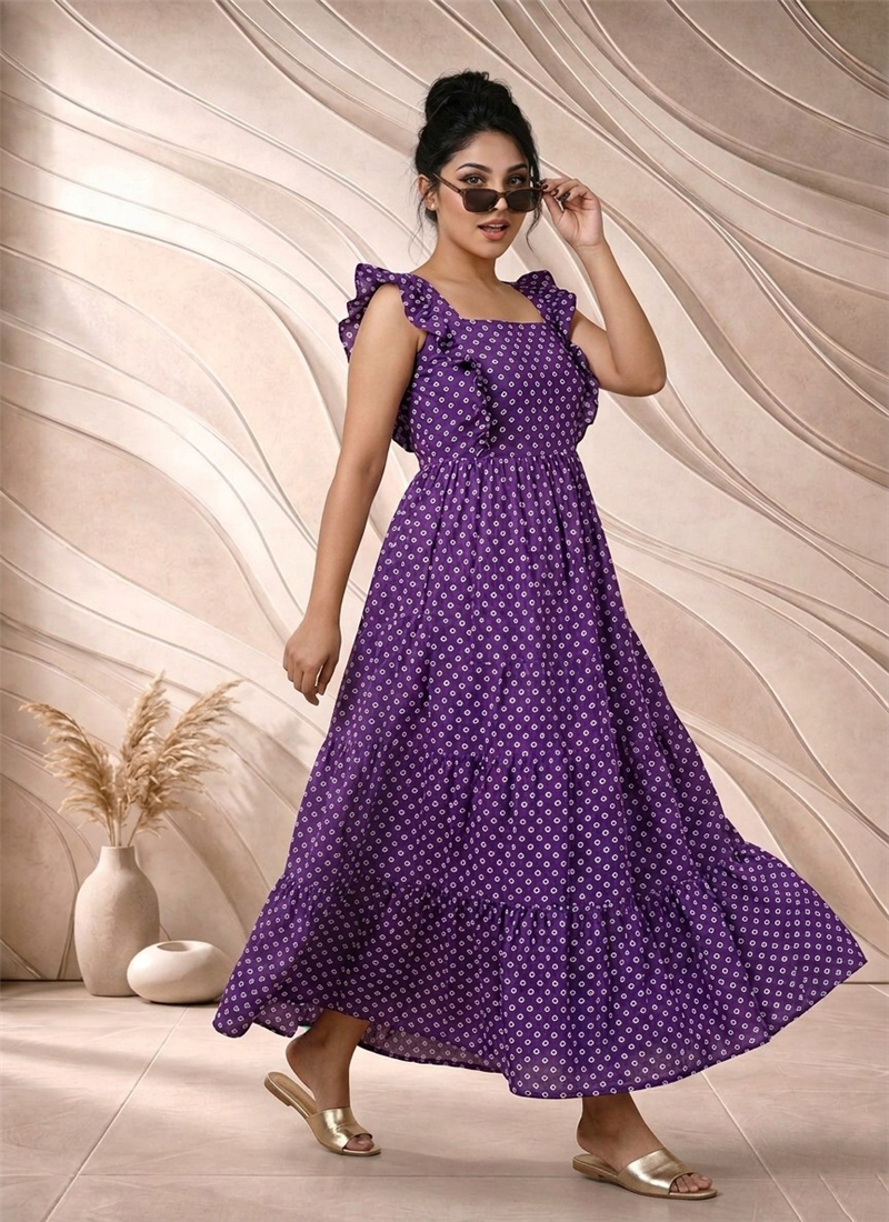 Purple Printed Cotton Maxi Dress After Six Wear