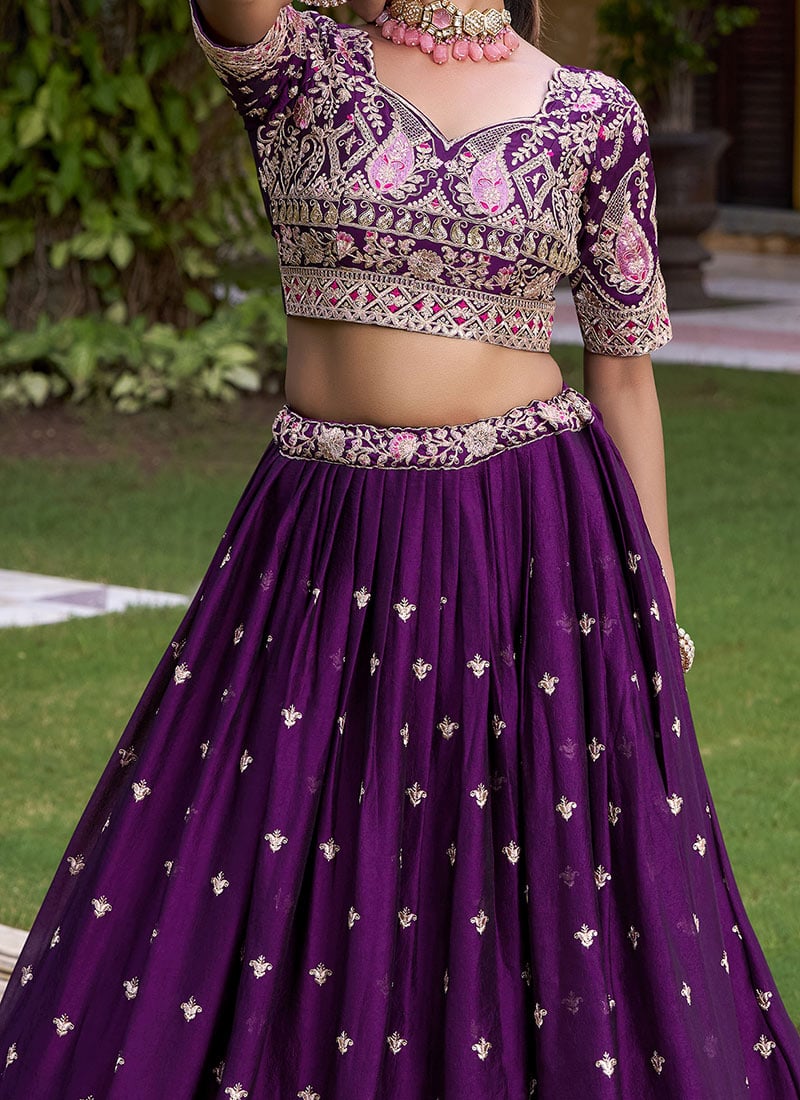 Shop Purple Rangoli Silk Crush Sequins Embroidered Thread Umbrella ...