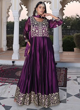 Purple Rangoli Silk Embroidered Anarkali Suit