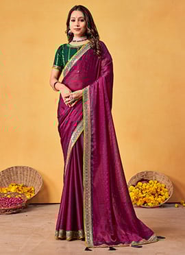 Purple Rangoli Silk Embroidered Sequins Tikki Work Saree