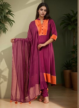 Purple Rayon A Line Straight Pant Suit