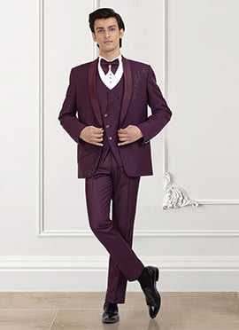 Purple Rayon Beads Hand Embroidered Suit