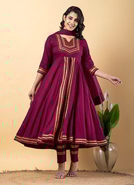 Purple Rayon Gota Patti Thread Anarkali Suit