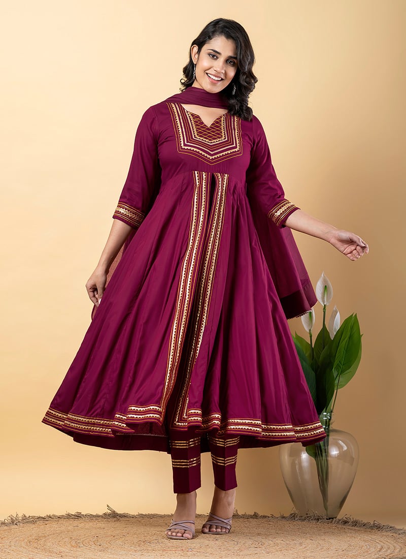 Purple Rayon Gota Patti Thread Anarkali Suit After Six Wear