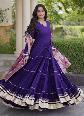 Purple Rayon Gota Work Floor Length Anarkali Suit