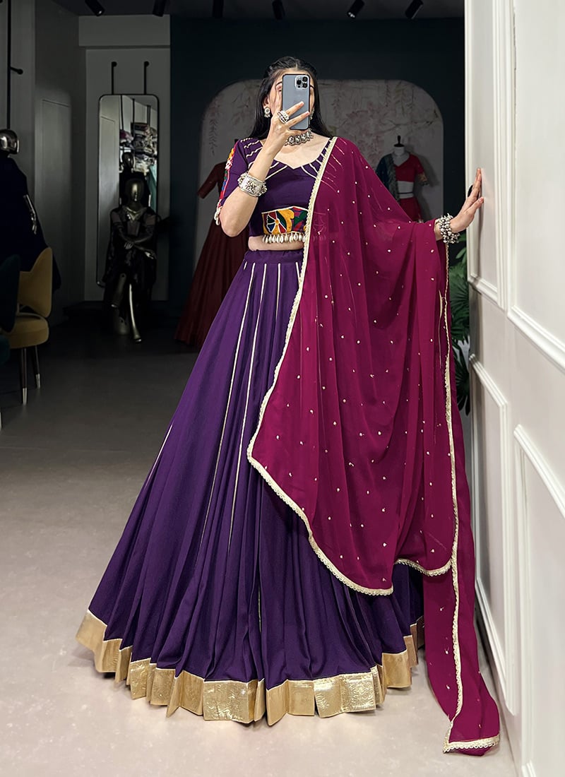 Purple Rayon Lehenga With Kutch Work Sequins And Gota Work Festive Wear