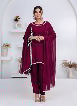 Purple Rayon Straight Pant Suit