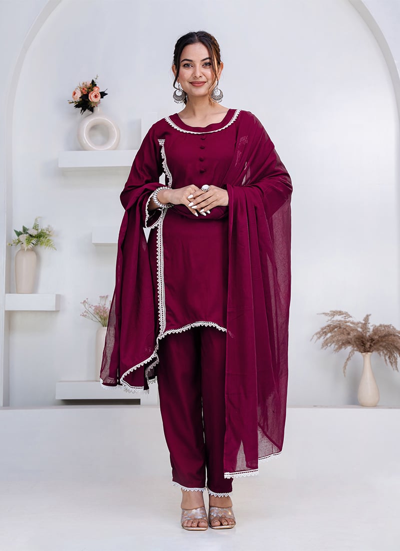 Purple Rayon Straight Pant Suit After Six Wear