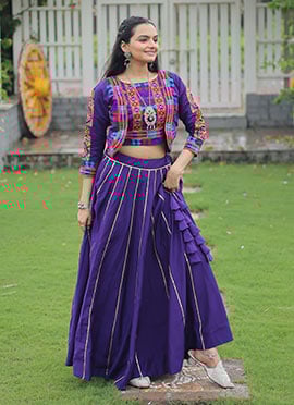 Purple Roman Silk Gota Indowestern Jacket And Skirt Set Festive Wear
