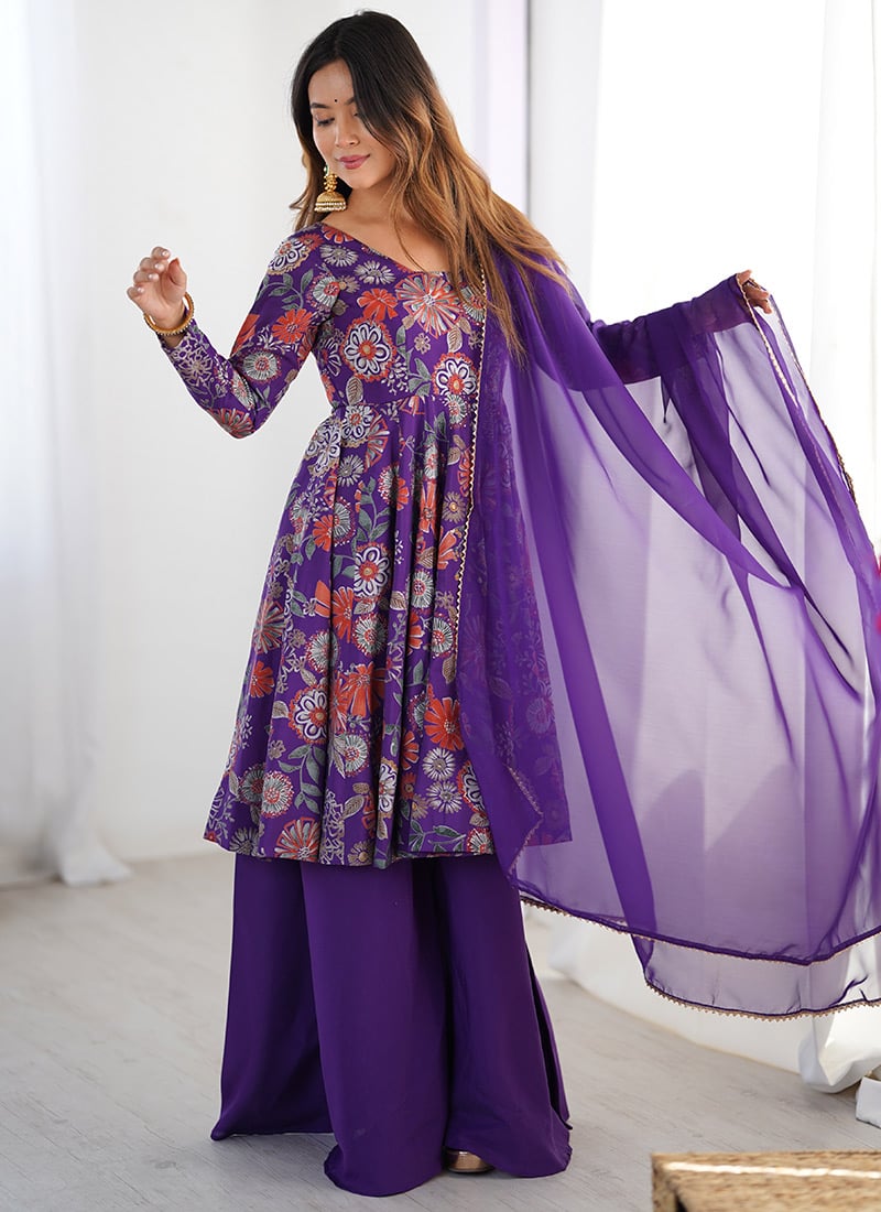 Purple Roman Silk Printed Palazzo Suit After Six Wear