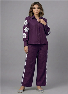 Purple Royal Bloom Rayon Cotton Co Ord Set
