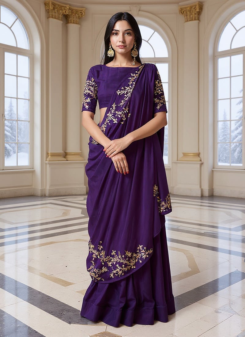 Purple Shimmer Organza Sequins Lehenga  Wedding Wear