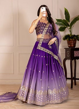 Purple Shimmer Silk Zari Embroidered Sequins Lehenga