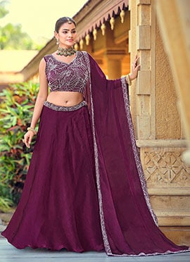 Purple Silk Beads Sequins Lehenga