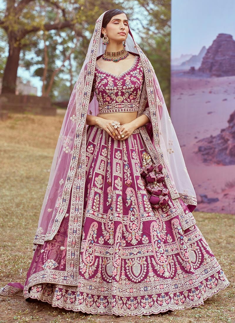 Purple Silk Beauty Zarkan Embroidered Moti Sequins A Charming Lehenga Wedding Wear