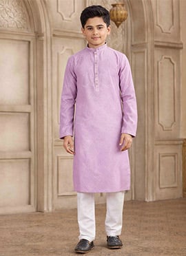 Purple Silk Brocade Kids Boys Kurta Pyjama