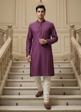 Purple Silk Embroidered Kurta Pyjama