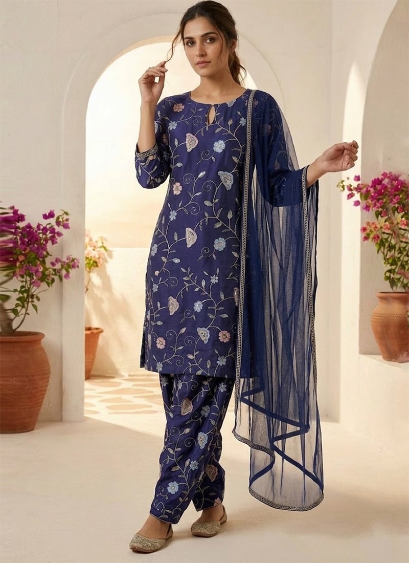 Purple Silk Embroidered Salwar Suit Festive Wear