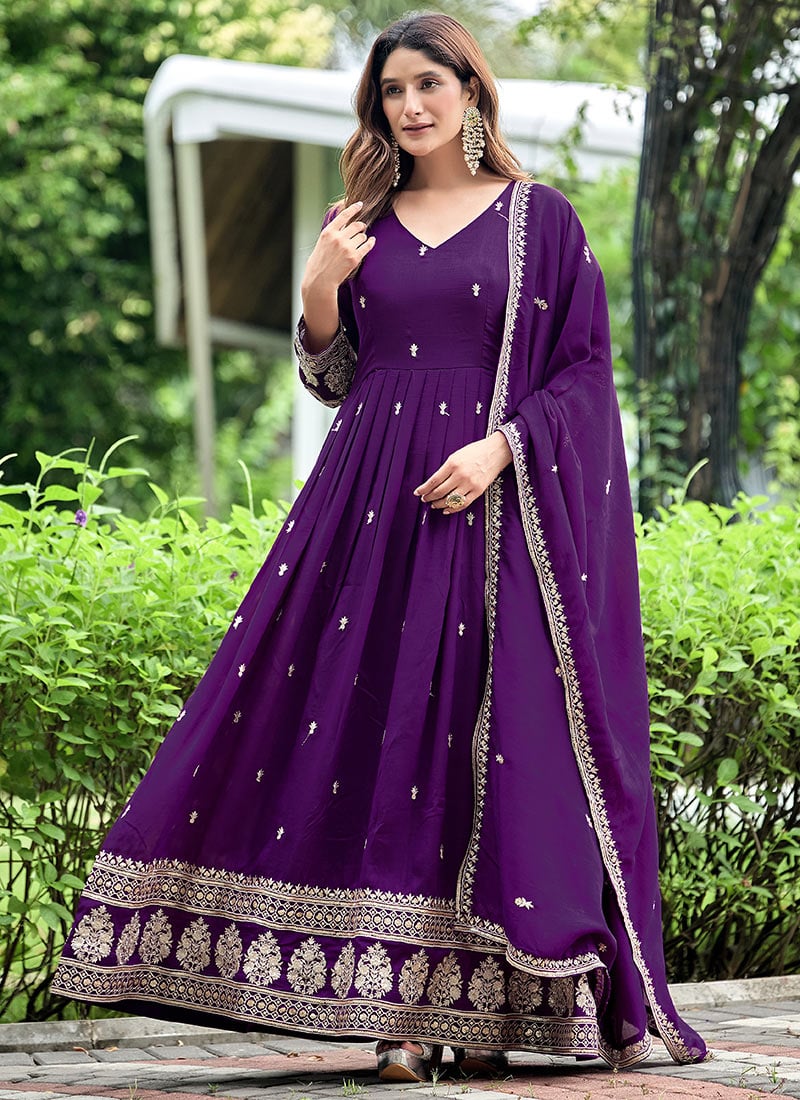 Purple Silk Embroidered Sequins Anarkali Suit Festive Wear