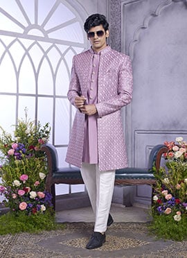 Purple Silk Embroidered Sequins Jacket Style Indowestern Sherwani