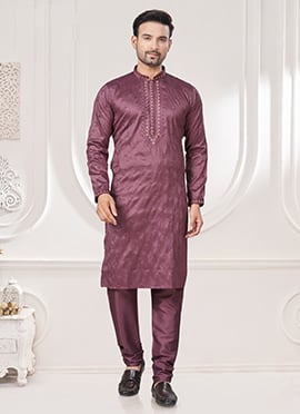 Purple Silk Embroidered Sequins Kurta Pyjama