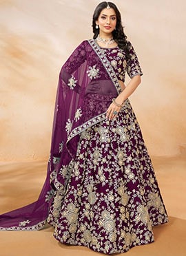 Purple Silk Embroidered Sequins Stunning Lehenga