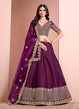 Purple Silk Embroidered Sequins Stunning Lehenga